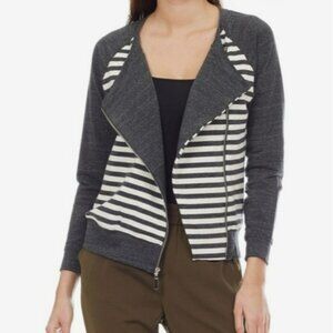 Tart Zip Up Moto Sweatshirt Jacket Wrap Side Zip Stripe Grey White Women's Small